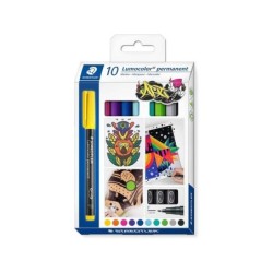 Staedtler Lumocolor 318 C10 Confezione da 10 pennarelli indelebili - Linea circa 0,6 mm - Asciugatura rapida - Colori assortiti