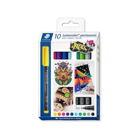 Staedtler Lumocolor 318 C10 Confezione da 10 pennarelli indelebili - Linea circa 0,6 mm - Asciugatura rapida - Colori assortiti
