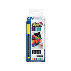 Staedtler Lumocolor 318 C6 Pack de 6 Rotuladores Permanentes - Trazo de 0.6mm Aprox - Secado Rapido - Colores Surtidos