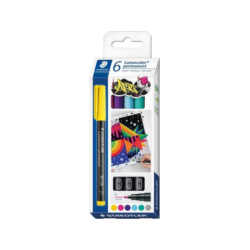Staedtler Lumocolor 318 C6 Pack de 6 Rotuladores Permanentes - Trazo de 0.6mm Aprox - Secado Rapido - Colores Surtidos Staedtler Lumocolor 318 C6 Pack de 6 Rotuladores Permanentes - Trazo de 0.6mm Aprox - Secado Rapido - Colores Surtidos
