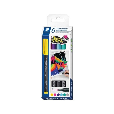 Staedtler Lumocolor 318 C6 Pack de 6 Rotuladores Permanentes - Trazo de 0.6mm Aprox - Secado Rapido - Colores Surtidos