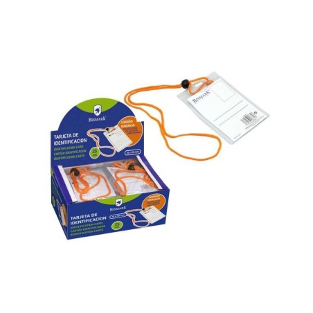 Porta nome verticale Bismark con cordino - Sostituzione rapida etichetta - Carta inclusa - Colore arancione, trasparente 25pz 25