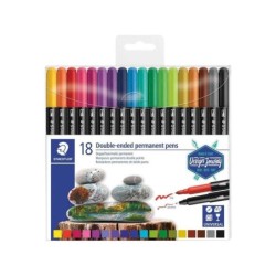 Staedtler 3187 Pack de 18 Rotuladores Permanentes de Doble Punta - Resistente al Agua - Secado Rapido - Colores Surtidos