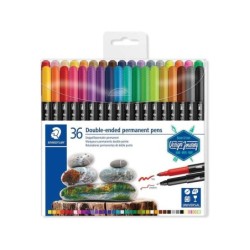 Staedtler 3187 Confezione da 36 pennarelli indelebili a doppia punta - Resistenti all'acqua - Asciugatura rapida - Colori assort