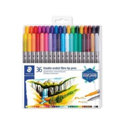 Staedtler 3200 Pack de 36 Rotuladores de Doble Punta - Resistente a la Presion - Colores Surtidos