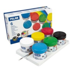 Milano Confezione da 6 Bottiglie Tempere 40ml + 1 Pennello Serie 101 - Asciugatura Rapida - Miscelabile - Colori Assortiti