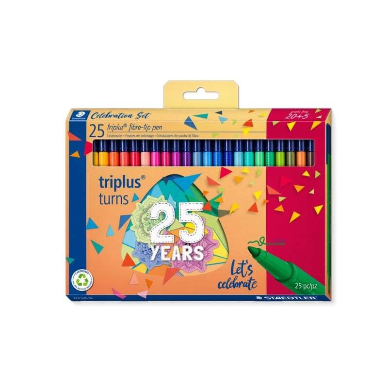 Staedtler Triplus Color 323 Pack de 25 Rotuladores de Punta Fina - Trazo 1mm Aprox - Tinta Base de Agua - Colores Surtidos Staedtler Triplus Color 323 Pack de 25 Rotuladores de Punta Fina - Trazo 1mm Aprox - Tinta Base de Agua - Colores Surtidos
