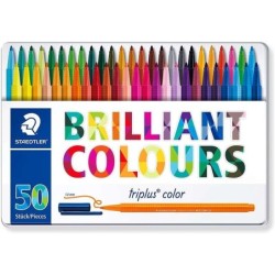 Staedtler Triplus Color 323 Confezione da 50 pennarelli a punta fine - Tratto 1 mm circa - Inchiostro a base acqua - Colori asso