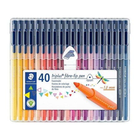 Staedtler Triplus Color 323 Confezione da 40 pennarelli a punta fine - Tratto 1 mm circa - Inchiostro a base acqua - Colori asso