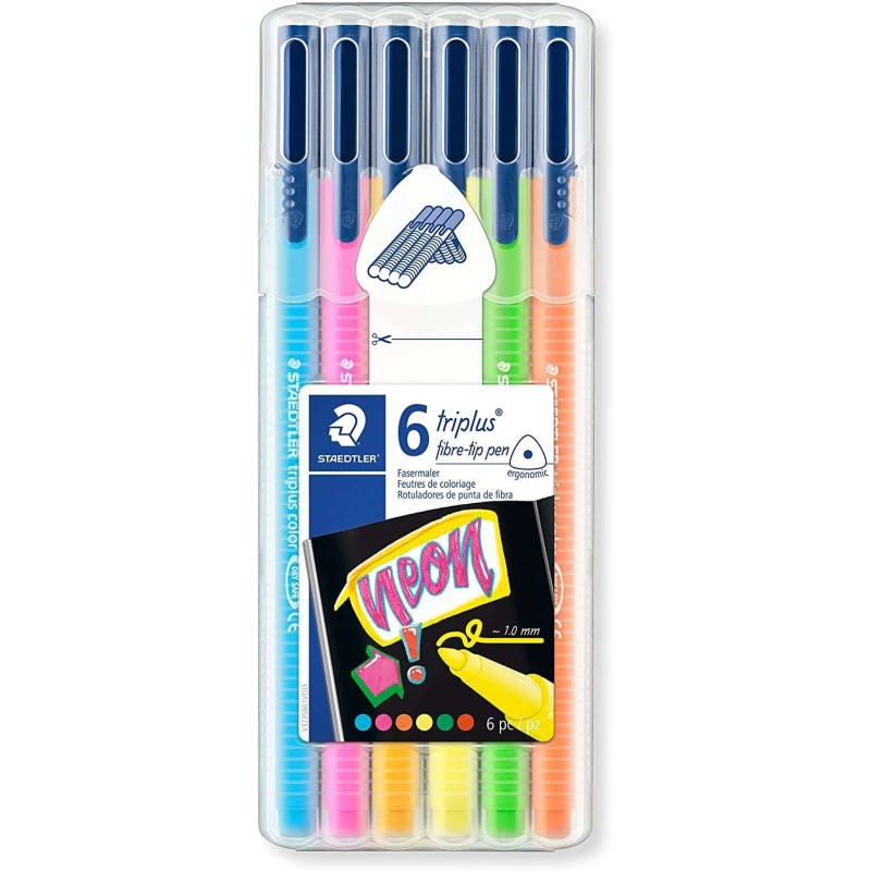 Staedtler Triplus Color 323 Confezione da 6 pennarelli punta fine - Tratto 1 mm circa - Inchiostro a base acqua - Colori assorti Staedtler Triplus Color 323 Confezione da 6 pennarelli punta fine - Tratto 1 mm circa - Inchiostro a base acqua - Colori assorti