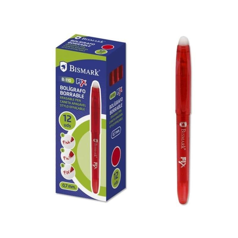 Bismark Fix Boligrafo Borrable - Punta Fina 0.7mm - Con Capuchon - Color Rojo Bismark Fix Boligrafo Borrable - Punta Fina 0.7mm - Con Capuchon - Color Rojo