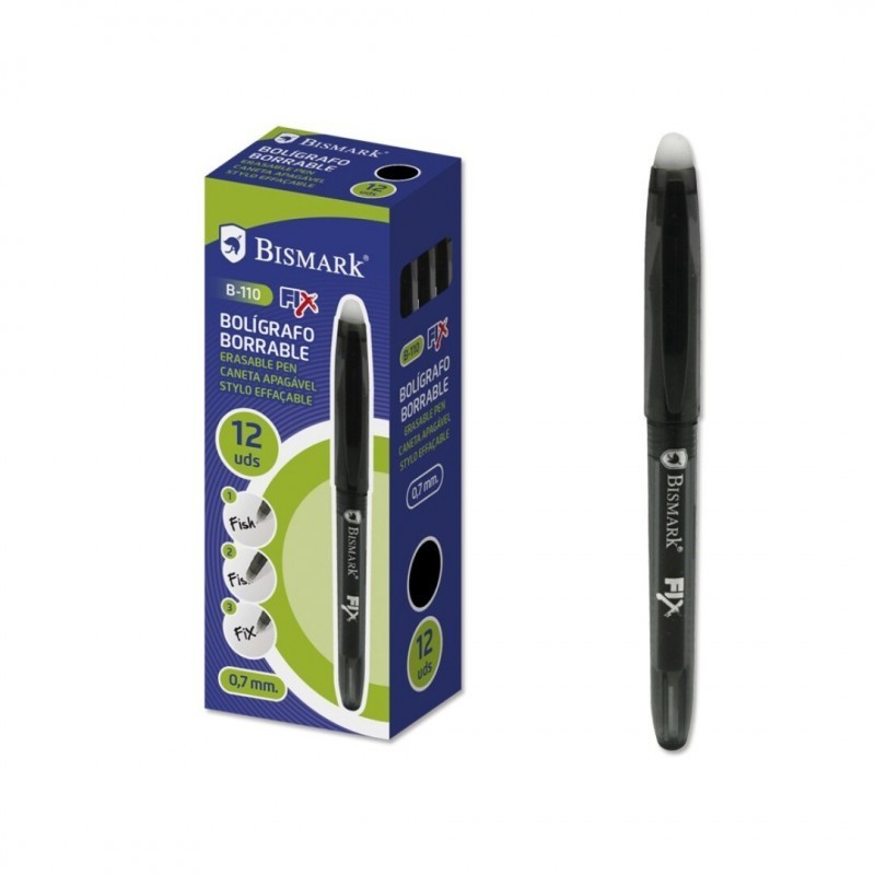 Penna cancellabile Bismark Fix - Punta fine da 0,7 mm - Con cappuccio - Colore nero 12pz 12pz Penna cancellabile Bismark Fix - Punta fine da 0,7 mm - Con cappuccio - Colore nero 12pz 12pz