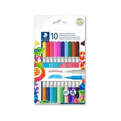 Staedtler Noris 3280 Confezione da 10 pennarelli a doppia punta - Tratti 1 mm e 3 mm circa - Colori assortiti