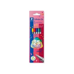 Staedtler Triplus Fineliner 334 Confezione da 5 pennarelli a punta fine - Tratto 0,3 mm circa - Inchiostro a base acqua - Colori