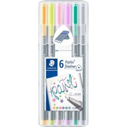 Staedtler Triplus Fineliner 334 Confezione da 6 pennarelli a punta fine - Tratto 0,3 mm circa - Inchiostro a base acqua - Colori