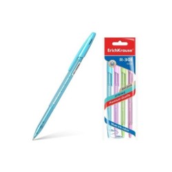 Erichkrause Pack de 4 Boligrafos R-301 Spring Stick 0.7 - Cuerpo Hexagonal Translucido - Tinta de Secado Rapido - Color Azul