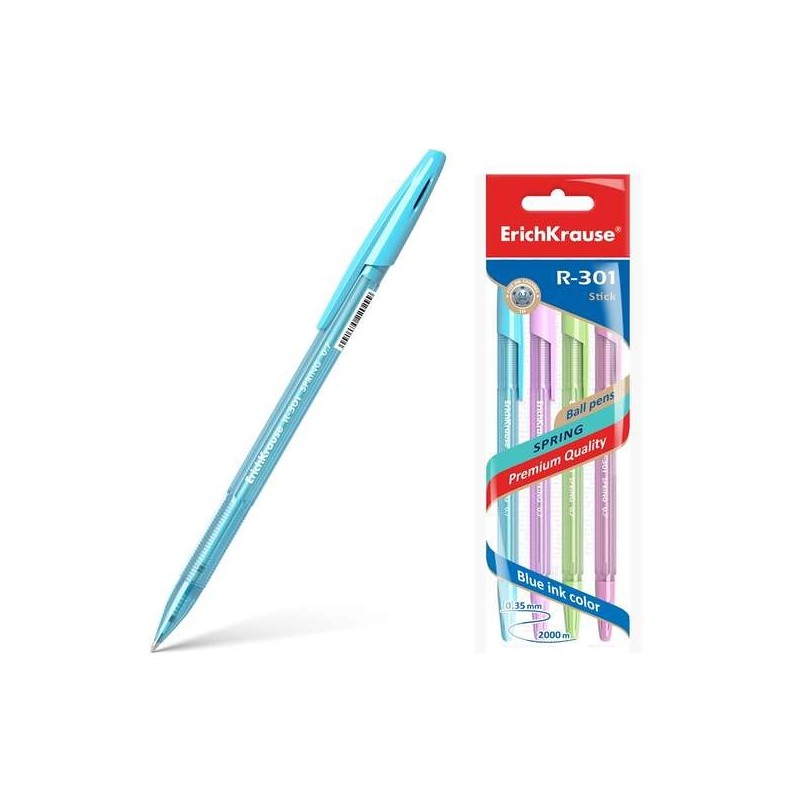 Erichkrause Pack de 4 Boligrafos R-301 Spring Stick 0.7 - Cuerpo Hexagonal Translucido - Tinta de Secado Rapido - Color Azul Erichkrause Pack de 4 Boligrafos R-301 Spring Stick 0.7 - Cuerpo Hexagonal Translucido - Tinta de Secado Rapido - Color Azul
