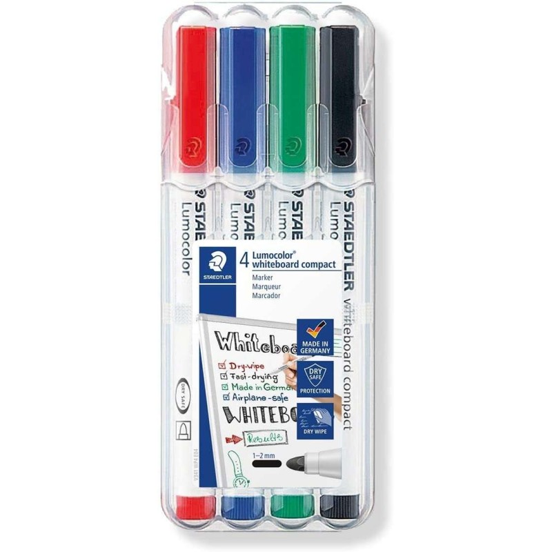 Staedtler Lumocolor Whiteboard Compact 341 Pack de 4 Marcadores para Pizarra - Secado Rapido - Colores Surtidos Staedtler Lumocolor Whiteboard Compact 341 Pack de 4 Marcadores para Pizarra - Secado Rapido - Colores Surtidos