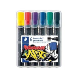 Staedtler Lumocolor 350 Confezione da 6 pennarelli permanenti - Punta a scalpello - Colori assortiti