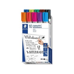 Staedtler Lumocolor 351 Confezione da 10 pennarelli per lavagna bianca - Punta 2 mm circa - Asciugatura rapida - Colori assortit