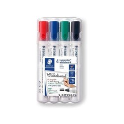 Staedtler Lumocolor 351 Confezione da 4 Pennarelli per Lavagna - Asciugatura Rapida - Colori Assortiti
