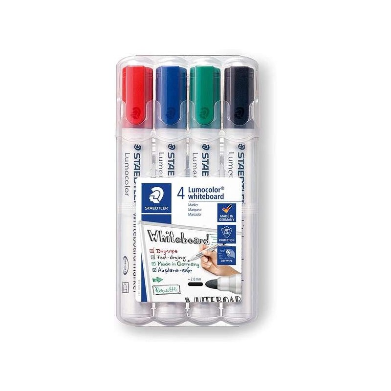 Staedtler Lumocolor 351 Confezione da 4 Pennarelli per Lavagna - Asciugatura Rapida - Colori Assortiti Staedtler Lumocolor 351 Confezione da 4 Pennarelli per Lavagna - Asciugatura Rapida - Colori Assortiti