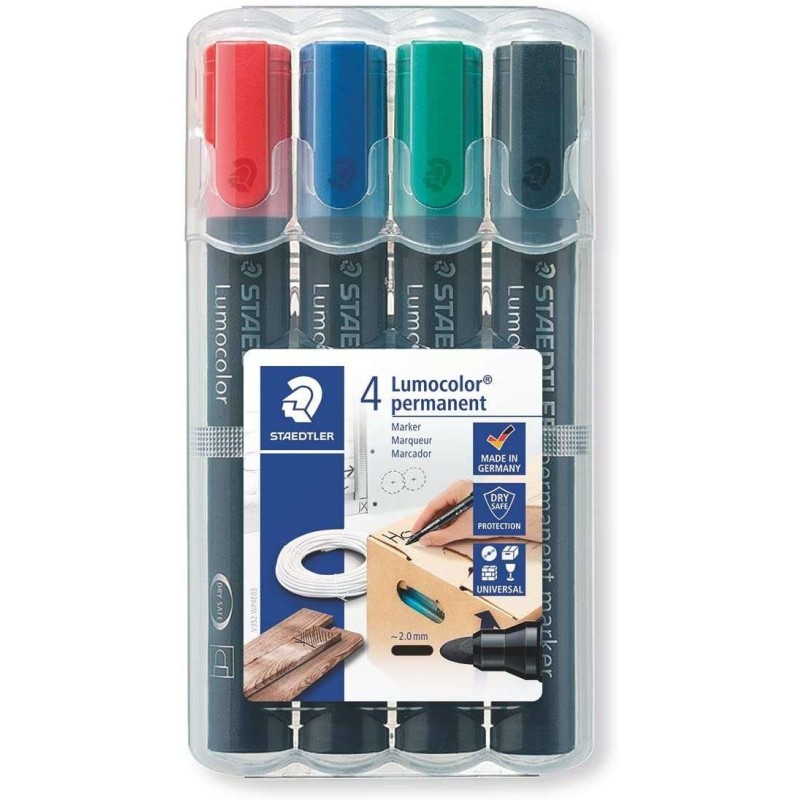 Staedtler Lumocolor 352 Pack de 4 Marcadores Permanentes - Secado Rapido - Colores Surtidos