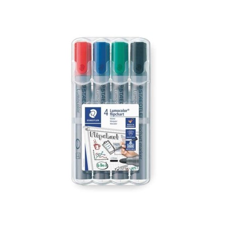 Staedtler Lumocolor Flipchart 356 Confezione da 4 pennarelli permanenti - Inchiostro a base acqua - Colori assortiti