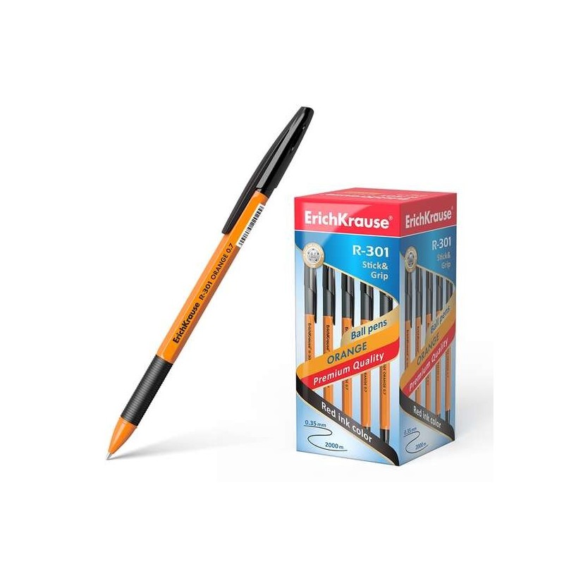 Penna a sfera Erichkrause R-301 Stick&Grip 0.7 - Corpo arancione con impugnatura in gomma - Inchiostro ad asciugatura rapida Penna a sfera Erichkrause R-301 Stick&Grip 0.7 - Corpo arancione con impugnatura in gomma - Inchiostro ad asciugatura rapida