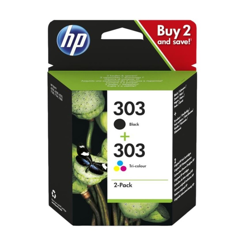 HP 303 Negro + Color Pack de 2 Cartuchos de Tinta Originales - 3YM92AE HP 303 Negro + Color Pack de 2 Cartuchos de Tinta Originales - 3YM92AE