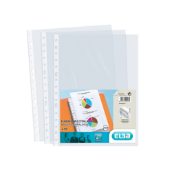 Elba Pack de 10 Fundas Multitaladro Standard Folio - Material de PP de 70? - Transparente y Cristalino