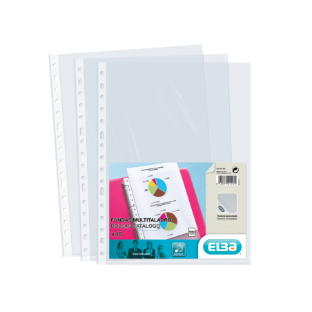 Elba Pack de 10 Fundas Multitaladro Standard Folio - Material de PP de 90? - Color Piel Naranja Transparente