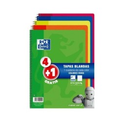 Oxford Pack 4+1 Cuadernos Espiral Formato Folio Cuadriculado 4x4mm - 80 Hojas - Tapa Blanda - Colores Surtidos