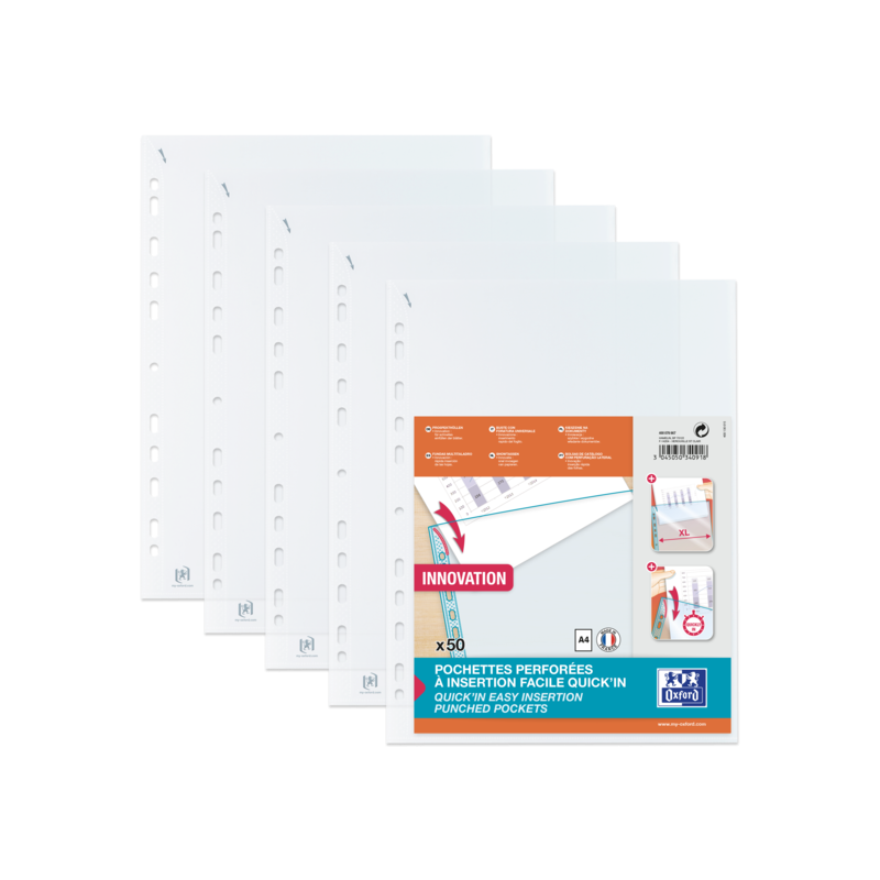 Oxford Quick'In A4 Fundas Multitaladro - Polipropileno Estandar - Cristal 50m - Facil Insercion - Proteccion Duradera Oxford Quick'In A4 Fundas Multitaladro - Polipropileno Estandar - Cristal 50m - Facil Insercion - Proteccion Duradera