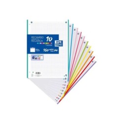 Oxford 10 Refill Formato A4 Quadrato 5x5mm 4 Fori - 160 Fogli Sfusi - Fascia da 10 Colori