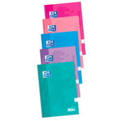 Taccuino a spirale classico Oxford School con copertina extra rigida scrivi e cancella - Folio 4x4 con margine - 80 fogli - Colo