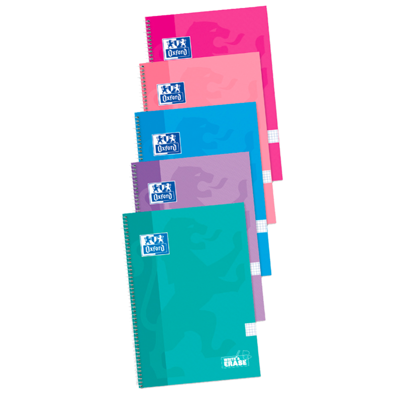 Oxford School Classic Cuaderno Espiral Tapa Extradura Write&Erase - Folio 4x4 con Margen - 80 Hojas - Colores Surtidos Oxford School Classic Cuaderno Espiral Tapa Extradura Write&Erase - Folio 4x4 con Margen - 80 Hojas - Colores Surtidos