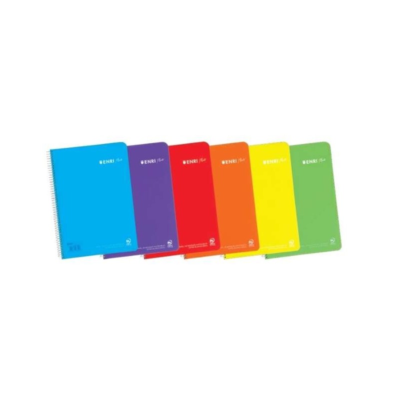 Enri Plus Cuaderno Espiral Formato Folio Pautado 2.5mm - 80 Hojas 90gr con Margen - Cubierta de Plastico - Colores Surtidos
