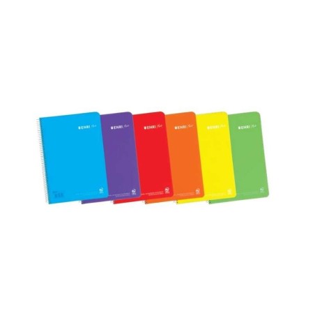 Enri Plus Cuaderno Espiral Formato Folio Pautado 2.5mm - 80 Hojas 90gr con Margen - Cubierta de Plastico - Colores Surtidos