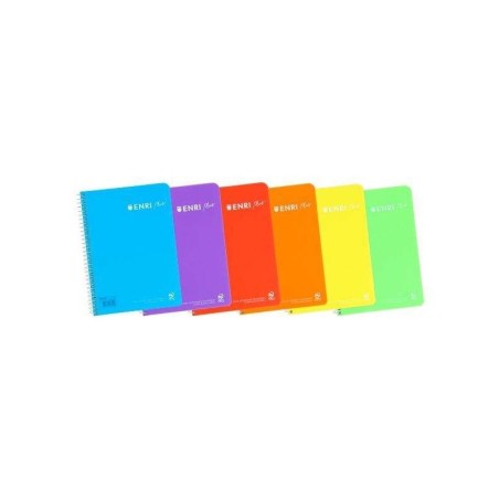 Enri Plus Cuaderno Espiral Formato Cuarto Pautado 3.5 con Margen - 80 Hojas 90gr - Cubierta de Plastico - Colores Surtidos