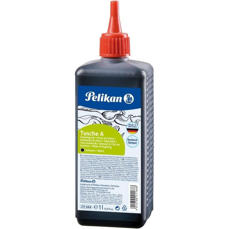 Pelikan Tinta China 523 - 1 Litro - Ideal para Dibujo y Caligrafia - Resistente al Agua - Secado Rapido - Color Negro Pelikan Tinta China 523 - 1 Litro - Ideal para Dibujo y Caligrafia - Resistente al Agua - Secado Rapido - Color Negro