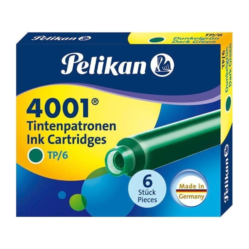 Pelikan Caja de 6 Cartuchos 4001 TP/6 - Recambio para Pluma Estilografica - Color Verde Oscuro Pelikan Caja de 6 Cartuchos 4001 TP/6 - Recambio para Pluma Estilografica - Color Verde Oscuro