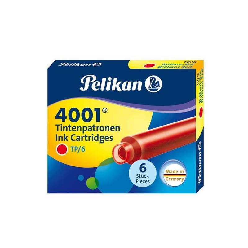Pelikan Caja de 6 Cartuchos 4001 TP/6 - Compatible con Plumas Estilograficas Pelikan 4001 - Color Rojo Pelikan Caja de 6 Cartuchos 4001 TP/6 - Compatible con Plumas Estilograficas Pelikan 4001 - Color Rojo