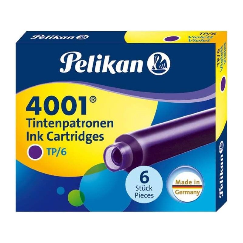 Pelikan Scatola da 6 Cartucce 4001 TP/6 - Compatibili con Penne Stilografiche Pelikan - Colore Viola Pelikan Scatola da 6 Cartucce 4001 TP/6 - Compatibili con Penne Stilografiche Pelikan - Colore Viola