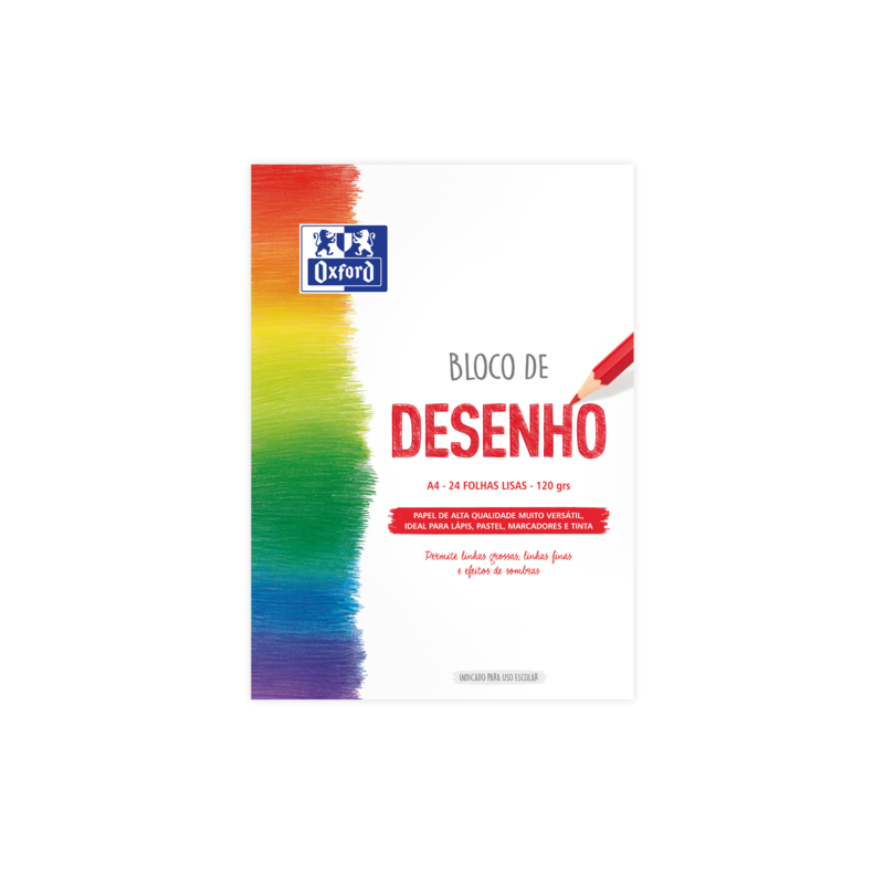 Blocco incollato A4 da disegno Oxford School - Copertina morbida/Copertina posteriore rigida - 24 fogli da 120 gr - Carta liscia Blocco incollato A4 da disegno Oxford School - Copertina morbida/Copertina posteriore rigida - 24 fogli da 120 gr - Carta liscia