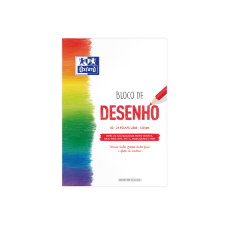 Oxford Dibujo Escolar Bloc Encolado A3 - Tapa Blanda/Contratapa Rigida - 24 Hojas 120gr - Papel Liso
