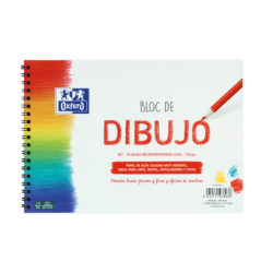 Blocco da disegno a spirale Oxford School Drawing A5+ - Copertina morbida/Copertina posteriore rigida - 20 fogli da 130 g, tinta
