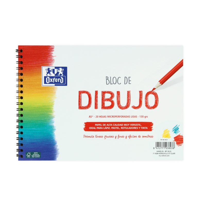 Blocco da disegno a spirale Oxford School Drawing A5+ - Copertina morbida/Copertina posteriore rigida - 20 fogli da 130 g, tinta Blocco da disegno a spirale Oxford School Drawing A5+ - Copertina morbida/Copertina posteriore rigida - 20 fogli da 130 g, tinta