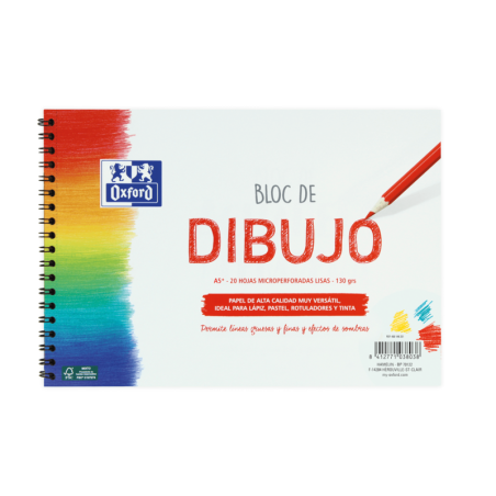 Oxford Dibujo Escolar Bloc Espiral Dibujo A5+ - Tapa Blanda/Contratapa Rigida - 20 Hojas 130gr Liso