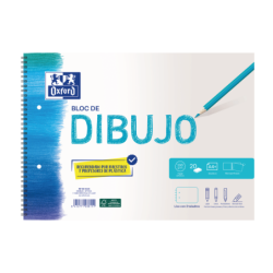 Blocco a spirale da disegno Oxford School A4+ - Copertina morbida/Copertina posteriore rigida - 20 fogli lisci da 130 gr - 2 for